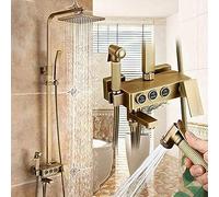OLSKFUH Conjunto De Duche Bathroom Retro Rainfall Shower System Brushed Brass Mixer Bath Tap Wall Thermostatic Rain Shower Set Faucet,