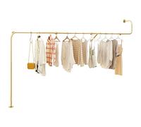 OLSKFUH Creative Clothes Display Rack Wall Mounted Storage Clothes Hanging Shelf, Retail Store Garment Rack Organization Clothing Metal Hanging Rod, Heavy Duty Gold Pipe Clothing,Silvery-250CM