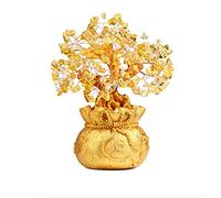 OLSKFUH Crystal Decorative Tree Of Life Fortune Bag Money Bag Fortune Tree Ornament Yellow Crystal Lucky Tree Fortune Room Lucky Fortune Decoration Ornament Feng Shui Tree Wealth,A