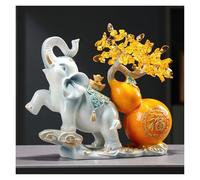 OLSKFUH Crystal Money Tree Citrine Crystal Money Tree On Gold Elephant Gourd Statue, Large Gemstone Bonsai Tree, Feng Shui Citrine Money Tree For Wealth Positive Energy, Life Hom,Yellow