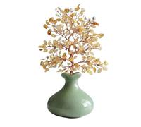 OLSKFUH Crystal Money Tree Gemstone Money Tree With Ceramic Small Vase, Home Attracting Wealth Ornaments, Office Crystal Fortune Tree Feng Shui Gem Tree,Beige