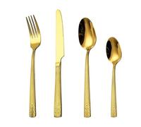 OLSKFUH Cutlery Flatware Cutlery Set, 4/16/24/32/40/48 Pieces Stainless Steel Cutlery Set Square Handle Steak Knife,Gold-16 Piece set for 4