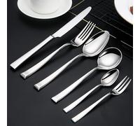 OLSKFUH Cutlery Flatware Cutlery Set, 6/24/36/48/60/72Pcs Creative 304 Stainless Steel Square Handle Cutlery Set 6-Piece Steak Knife Dessert Spoon,Silver-6 Pieces for 1