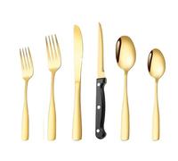 OLSKFUH Cutlery Flatware Cutlery Set, 6/24/36/48/60/72Pcs Stainless Steel Square Handle Cutlery Set Creative Steak Cutlery Square Handle Cutlery Spoon,Gold-36 Pieces for 6
