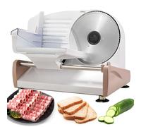 OLSKFUH Electric Meat Slicer With Adjustable Thickness 1-15Mm, Removable Stainless Steel Blades, Safety Switch, Ideal For Deli Foods, Cheese, And Bread,White