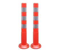 OLSKFUH Flexible Street Cones For Parking Traffic Delineator Posts,Plastic Traffic Control Equipment Safety Bollard Barrier Post For Driveway/Sidewalk/Public Area,Visual Caution,Red+siver-2 Pack