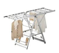 OLSKFUH Foldable Clothes Drying Rack Free-Standing Large Rack, Stainless Steel Laundry Hanger, Adjustable Height Of The Wings, With Shoe Support,For Towels,Silver-A