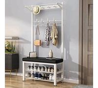 OLSKFUH Hall Tree Coat Rack With Shoe Bench And Storage Shelf Metal Frame Entryway Organizer For Living Room Free Standing Clothes Hat Rack 100 * 33 * 170Cm,White Black-80cm
