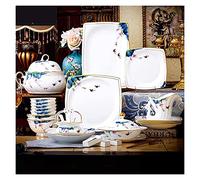 OLSKFUH High-End Bone China Tableware Set, 50-Piece Ceramic Tableware Set, Hand-Drawn Glaze, Wedding Gift Home Decoration, Stackable To Save Space,