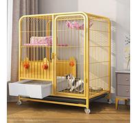 OLSKFUH Indoor Cat Cage With Litter Box - Large Cat Cages Cat Crate Cat Playpen With Wheels Metal Kitten Cage Small Animals - For Small Animal Puppies Kitties Bunny,White/Yellow,Yellow-78x55x85cm