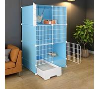 OLSKFUH Indoor Cat Cage With Pull-Out Cat Litter Box, 2/3-Tier Diy Pet Playpen Detachable Dense Metal Wire Cat Villa Enclosure With Storage Cube Small Animal Fence House,Blue-A-75 * 49 * 127cm