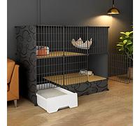 OLSKFUH Indoor Cat Cage With Pull-Out Cat Litter Box, 2/3-Tier Diy Pet Playpen Detachable Dense Metal Wire Cat Villa Enclosure With Storage Cube Small Animal Fence House,Black-C-111 * 49 * 91cm