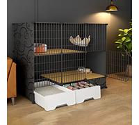 OLSKFUH Indoor Cat Cage With Pull-Out Cat Litter Box, 2/3-Tier Diy Pet Playpen Detachable Dense Metal Wire Cat Villa Enclosure With Storage Cube Small Animal Fence House,Black-a-111 * 49 * 91cm(1)