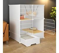 OLSKFUH Indoor Cat Cage With Pull-Out Cat Litter Box, 2/3-Tier Diy Pet Playpen Detachable Dense Metal Wire Cat Villa Enclosure With Storage Cube Small Animal Fence House,White-b-75 * 49 * 91cm