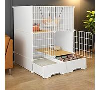 OLSKFUH Indoor Cat Cage With Pull-Out Cat Litter Box, 2/3-Tier Diy Pet Playpen Detachable Dense Metal Wire Cat Villa Enclosure With Storage Cube Small Animal Fence House,White-c-75 * 49 * 91cm(1)