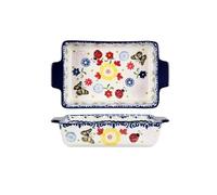 OLSKFUH Kitchen Ceramic Baking Double Ear Rectangular Microwave Oven Barbecue Plate Cheese Baked Rice Pan Cooking,