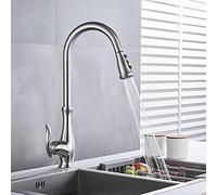 OLSKFUH Kitchen Sink Faucet For Bar Farmhouse Commercial, Brushed Nickle Kitchen Sink Swivel Pull Out Kitchen Faucet Sink Tap, Deck Mounted Bathroom Crane, Hot And Cold Water Mix,Silver