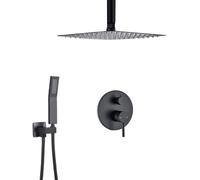 OLSKFUH Matte Black Rainfall Shower Faucet Set10 Inch Brass Shower Mixer Tap Dual Function Bath & Shower Valve Modern Bathroom Fixture Waterfall Showerhead,10 Inch Shower B