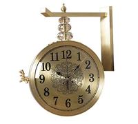 OLSKFUH Modern Light Luxury Double-Sided Wall Clock Simple Living Room American Clock New Chinese Silent Clock Copper Color Creative Fashion Living Room Home Clock,A