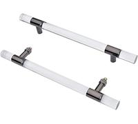 OLSKFUH Modern Push Pull Bar Handle,60/80/86/100/120Cm Crystal Door Handle,H Shape,Acrylic Clear Sliding Door Handles For Glass/Wood/Metal Doors,Double Sided,Black-100cm/39.3in