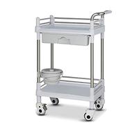 OLSKFUH Movable Hand Trucks Household Serving Cart 2-Shelf Utility Rolling Cart For Beauty Salon Spa - Abs Plastic Drawer,Silent Brake Wheels,Adjustable Dirt Bucket/Beige/54X37X9,