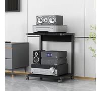 OLSKFUH Printer Stand,Av Media Stand With Wheels, 2-Tier Audio-Video Shelving, Modern Console Wooden Storage Shelves, Stereo Racks And Stands, Audio Tower Corner Entertainment Ce,Black-50x40x65cm