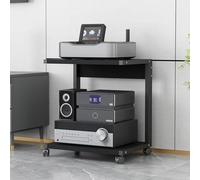 OLSKFUH Printer Stand,Av Media Stand With Wheels, 2-Tier Audio-Video Shelving, Modern Console Wooden Storage Shelves, Stereo Racks And Stands, Audio Tower Corner Entertainment Ce,Black-50x40x60cm