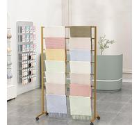 OLSKFUH Pull Out Pants Hangers,Freestanding Metal Scarf Display Rack, 7 Tier Rolling Scarf Holder Organizer With Wheel, Hanging Silk Shawl Fabric Pant Sheet Towel Organizer Rack,Gold-60cm
