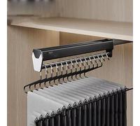 OLSKFUH Pull-Out Trouser Rack Removable Pull-Out Rack Wardrobe Storage Expandable Space Saving Drawer-Style Hanger Rod Rolling Trolley,Adjustable Pull-Out Trousers Rack & Clothe,Black-400mm/15.7in
