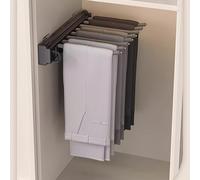 OLSKFUH Pull-Out Trouser Rack Removable Pull-Out Rack Wardrobe Storage Expandable Space Saving Drawer-Style Hanger Rod Rolling Trolley,Adjustable Extendable Stainless Steel Pant,Grey-46cm