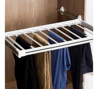 OLSKFUH Pull-Out Trouser Rack Removable Pull-Out Rack Wardrobe Storage Expandable Space Saving Drawer-Style Hanger Rod Rolling Trolley,Adjustable Sliding Trouser Rack For Wardro,Silver-45-60cm