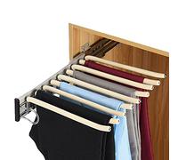 OLSKFUH Pull-Out Trouser Rack Removable Pull-Out Rack Wardrobe Storage Expandable Space Saving Drawer-Style Hanger Rod Rolling Trolley,9 Bar Steel Extendable Pants Hanger Rack F,Flesh-Left