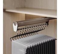 OLSKFUH Pull-Out Trouser Rack Removable Pull-Out Rack Wardrobe Storage Expandable Space Saving Drawer-Style Hanger Rod Rolling Trolley,Adjustable Pull-Out Trousers Rack & Clothe,Brown-400mm/15.7in