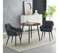OLSKFUH Round Dining Table Set With 4 Walnut Effect Armchairs Small Dining Room Set For Home Kitchen Office Cream Color Dining Table With 4 Chairs,Grey-Table with 2 chairs