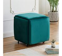 OLSKFUH Square Bench, 5 In 1 Nesting Stool, Cube Footrest Stackable Barstool, Foot Stool With Wheels For Living Room, Dining, Bedroom,Green,