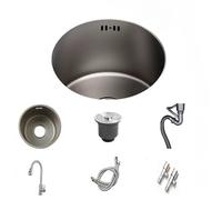OLSKFUH Stainless Steel Round Kitchen Sink Mini Undermount Sink With Pull-Out Faucet - Silent Operation For Caravans Kitchens Dining Rooms & Bars 40X40X19Cm,34 * 34 * 18.9CM