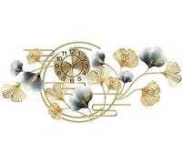 OLSKFUH Wall Clock Art Simple Wall Clock Ginkgo Leaf Pattern Decor Silent Wall Clocks, 3D Metal Large Wall Clock, Silent Non Ticking Modern Wall Clock, Living Room Bedroom,101 *,