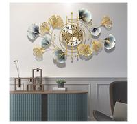 OLSKFUH Wall Clock Art Simple Wall Clock Modern Art Large Wall Clocks, 3D Metal Wall Clock With Ginkgo Leaf Pattern Silent Non Ticking Quartz Clock Battery Operated For Living Ro,