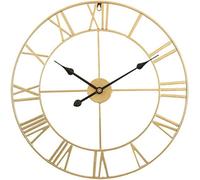 OLSKFUH Wall Clock Wall Clock Modern Art Wall Clock Silent Metal Wall Clock,European Industrial Vintage With Large Roman Numerals,Retro For Home Decoration-Golden-60Cm Wall Decor,Golden-50cm