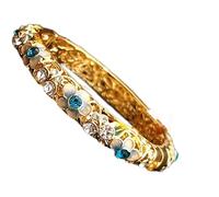 OLSKFUH Women'S Bracelet, Fine Flower Handcrafts Enamel Rhinestone Bracelets High End Openwork Women Jewelry Gilding Cloisonne Spring Hinged Cuff Bangles Birthday Gifts,BlueDiameter 58mm