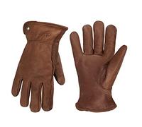 OLSON DEEPAK Cowhide Leather Gloves for Men&Women,Brown Moterbike Leather Gloves,Thorn Proof Garden Work Gloves,Outdoor Camping leather gloves (X-Large, Retro Brown)