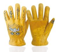 OLSON DEEPAK Fantastic Cowhide Leather Gardening Gloves for Men&Women,Thorn Proof Safety Work Gloves for Gardening,Construction,Moerbike,Hiking,Climbing,Heavy Duty Rigger Gloves (Fancy Yellow, M)
