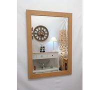 OLTONS Natural Oak Finish Wood Frame Wall Mirror Rectangular Bevelled Glass 90x65cm (36"x26") Modern Home Decorative Design