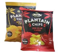 Olu Olu Plantain Chips Mixed Box of Yellow and Red Plantain Chips (Pack of 24-12 Red and 12 Yellow)