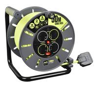 Masterplug Open Cable Reel Pro-XT 4 Socket 13A 50m Green - Winding Handle & Thermal Cut-Out