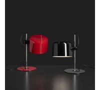 Oluce Coupé table lamp, red/chrome, metal, height 45 cm, E27