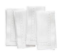 O'lucio Easter Linen Napkins Cloth - White 45 x 45 cm, Set of 4 Hemstitched Dinner Napkins with Embroidered Swiss Dot - Machine Washable, French Flax Natural Fabric for Spring, Summer Holidays