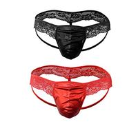 Oludkeph Men's Lace G-String Frilly Sissy Thong Panties Bikini Briefs T-back Thongs See Through Underwear (One Size, 2 Pcs Set)