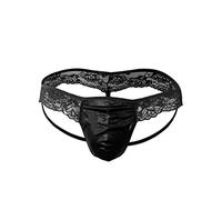 Oludkeph Men's Lace G-String Frilly Sissy Thong Panties Bikini Briefs T-back Thongs See Through Underwear (One Size, Black)