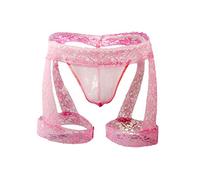 Oludkeph Men's Lace Lingerie Panties Gay Thongs Low Rise Stretchy G-String Bikini Thongs Sissy Underwear with Garter (One Size, Pink)